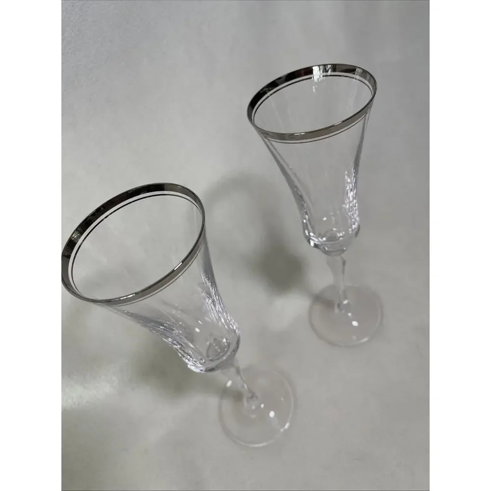Gorham Crystal Grand Manor Platinum Champagne Flutes X 2